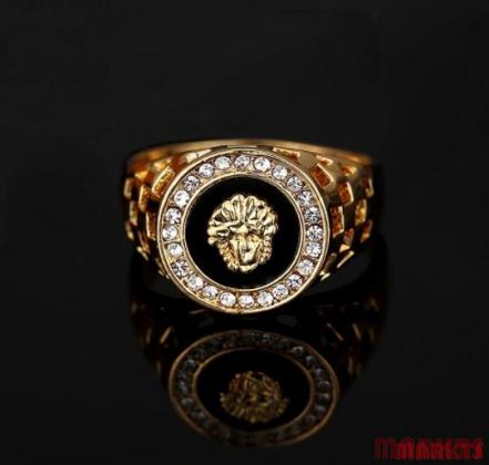 18K goud verguld heren ring met zirkonen in 2 kleuren