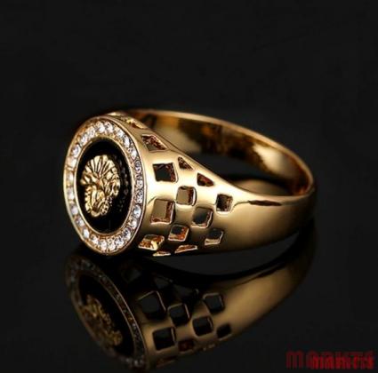 18K goud verguld heren ring met zirkonen in 2 kleuren