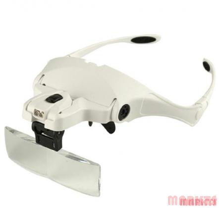 Loepbril met LED en 5 lenzen (1.0, 1.5, 2.0, 2.5 en 3.5)