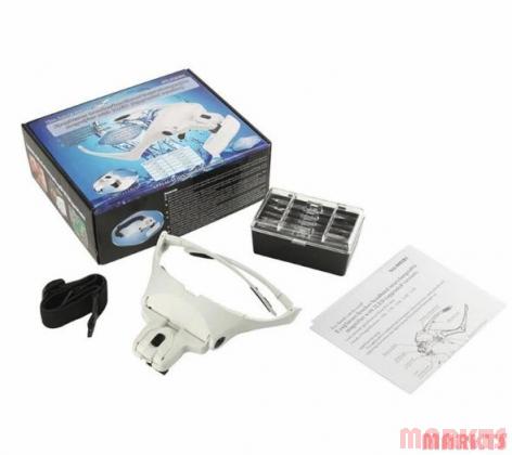 Loepbril met LED en 5 lenzen (1.0, 1.5, 2.0, 2.5 en 3.5)